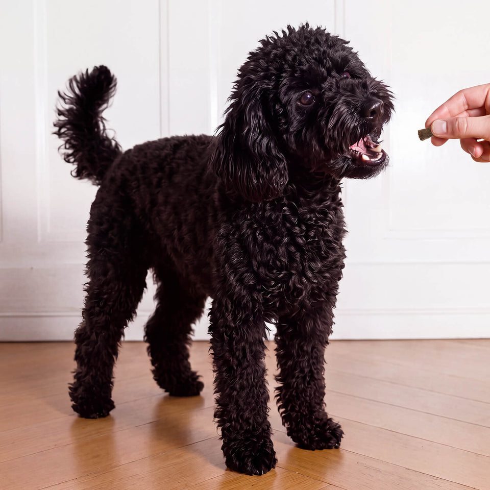 Sachet de snacks HEY HOLY Precious Poodles avec les avantages : sans céréales, 69% de viande de qualité, une seule source de protéines animales et haute tolérance